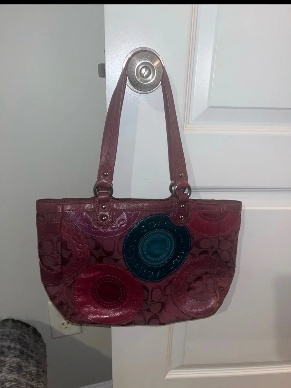 Coach Circle Patchwork Berry/Multicolor Tote Hand Bag (Model H1093 F15466!!